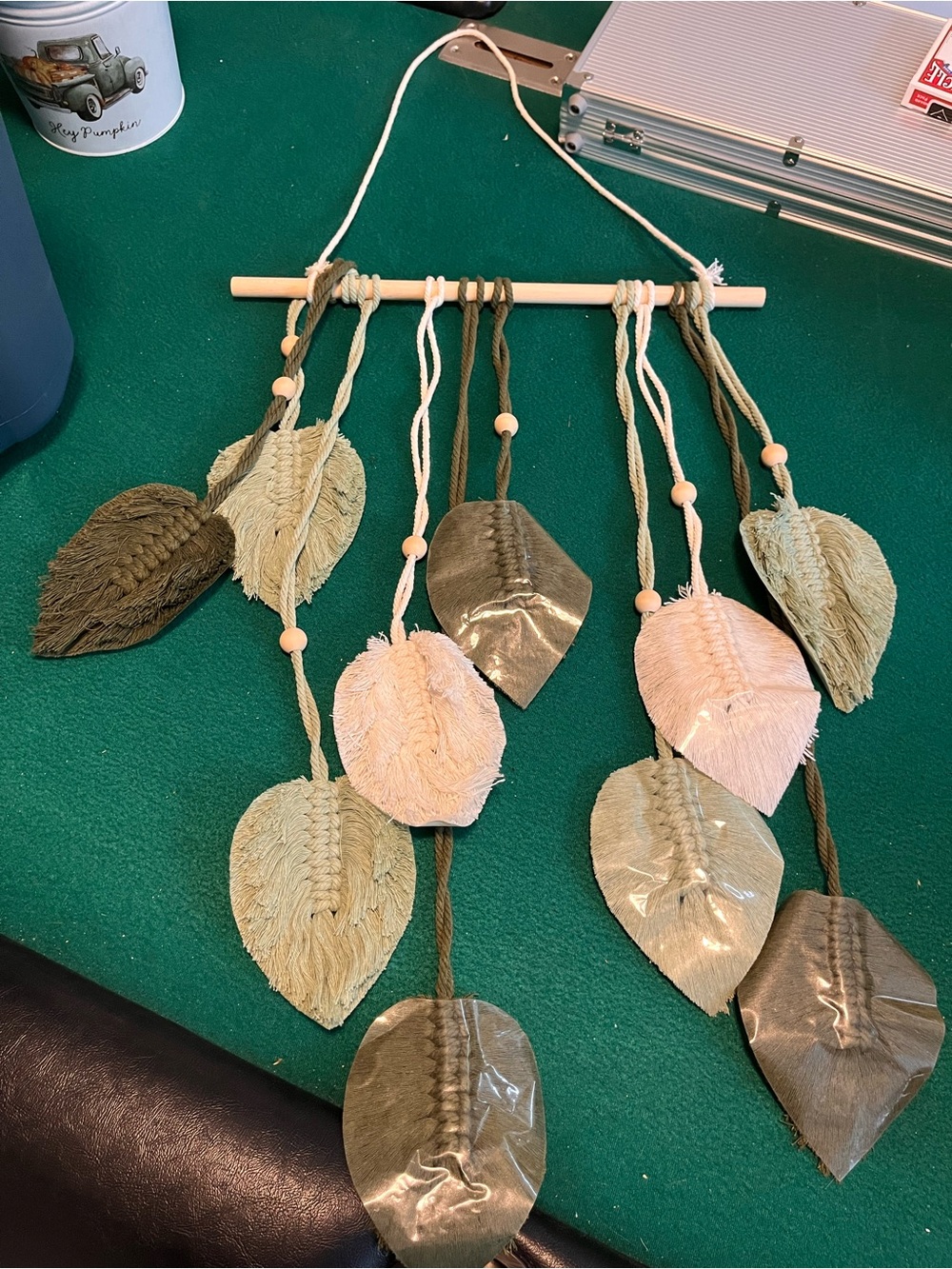 Boho Leaf Macrame Wall Hanging in Olive, Sage & Cream